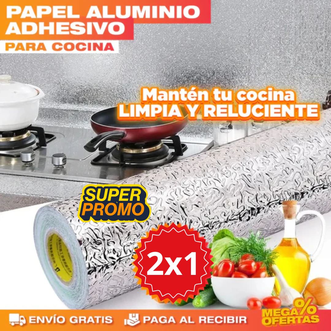 Papel aluminio autoadhesivo para cocina 40cm X 3metros