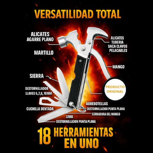 Martillo Táctico Multifuncional 18 en 1 🌟 ¡La herramienta que lo hace todo❗😱