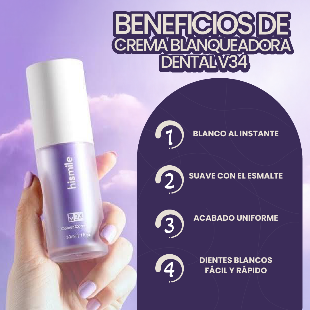 CREMA BLANQUEADORA DENTAL V34- UNA SONRISA MÁS BLANCA AL INSTANTE